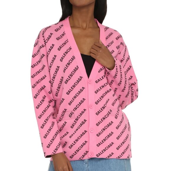 Balenciaga All Over Logo Cardigan, Pink/Black (SIZE L) - Picture 4 of 4